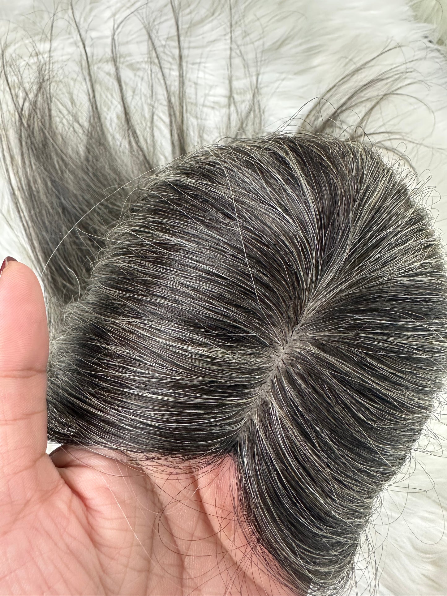 Lavia, 16 inches (40cm) silk based real human hair Salt and Pepper Mini Topper