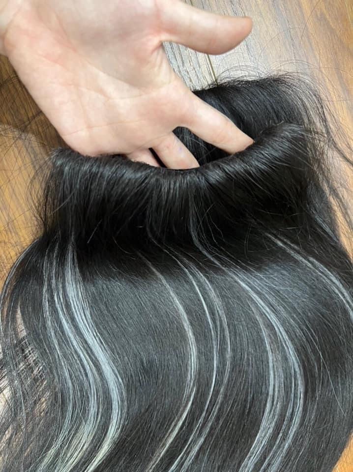 Lavia, clip-in hair black and grey balayage extensions real human hair, 24 inches, 60cm, to enhance hair volumn and length for any occasion