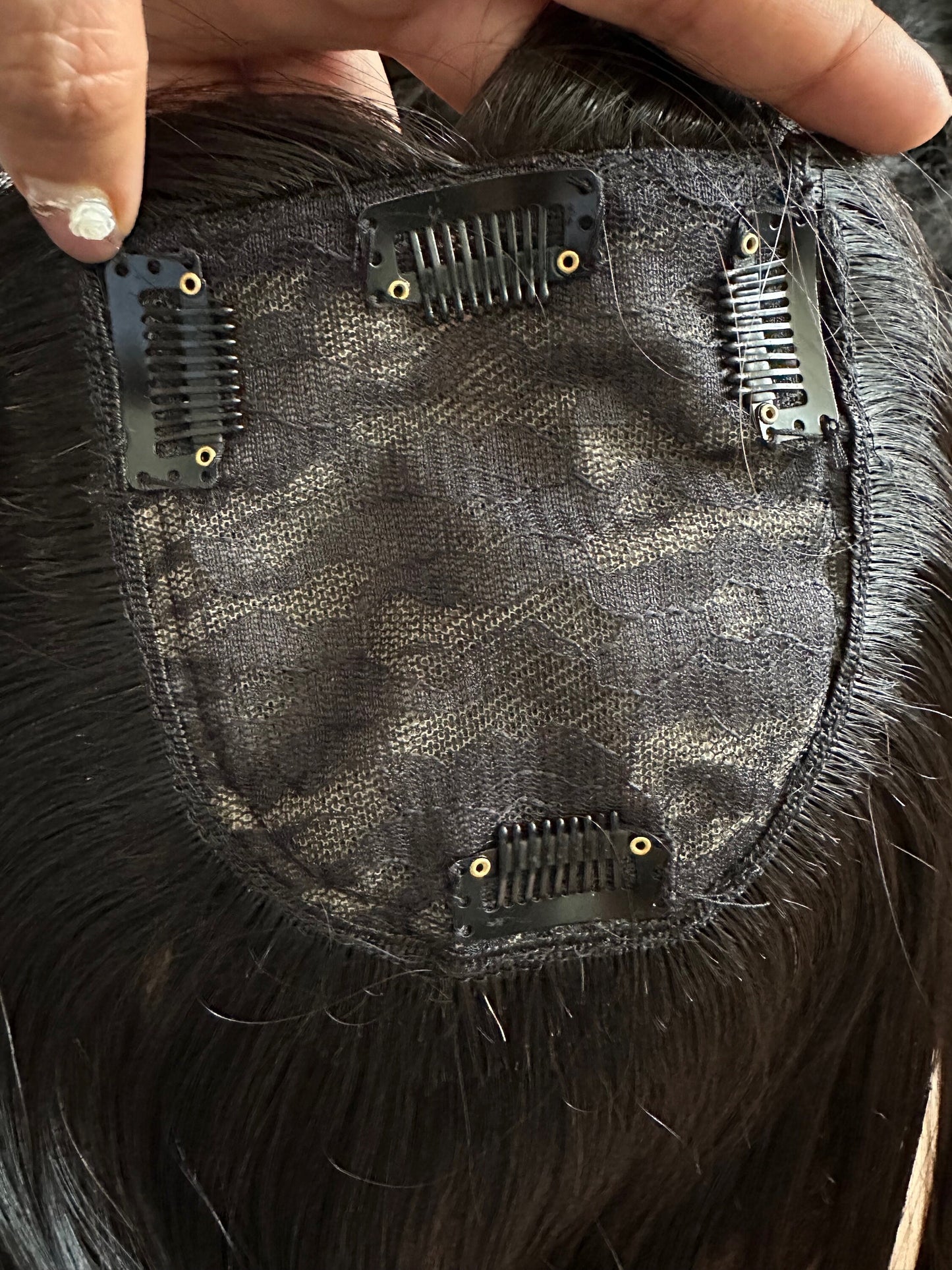 Lavia, 4*4 base size deluxe med-high density large, full handtied, free parting, silk based real human hair Topper