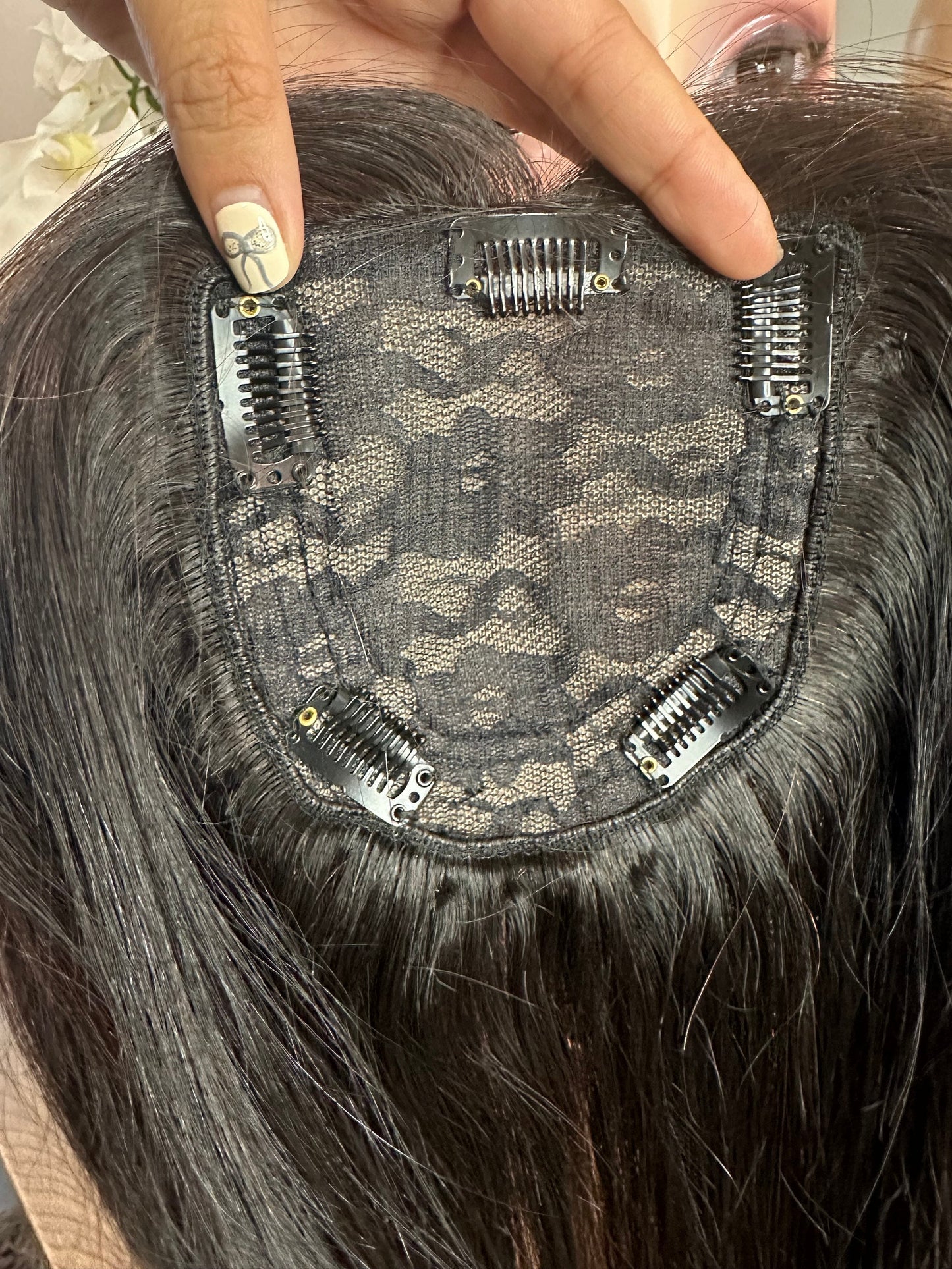 Lavia, bob style topper with curtain bangs, real human hair Topper, whole wigs experience with smaller base, free parting