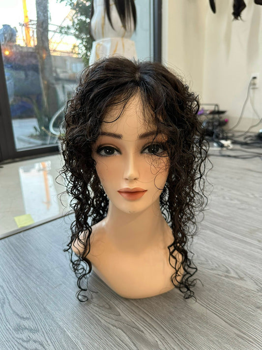 Lavia, custom order handmade silk based natural black real human Curly Hair Topper, real human hair, Best for medium hair loss, cover top head area for  deepcurly hair