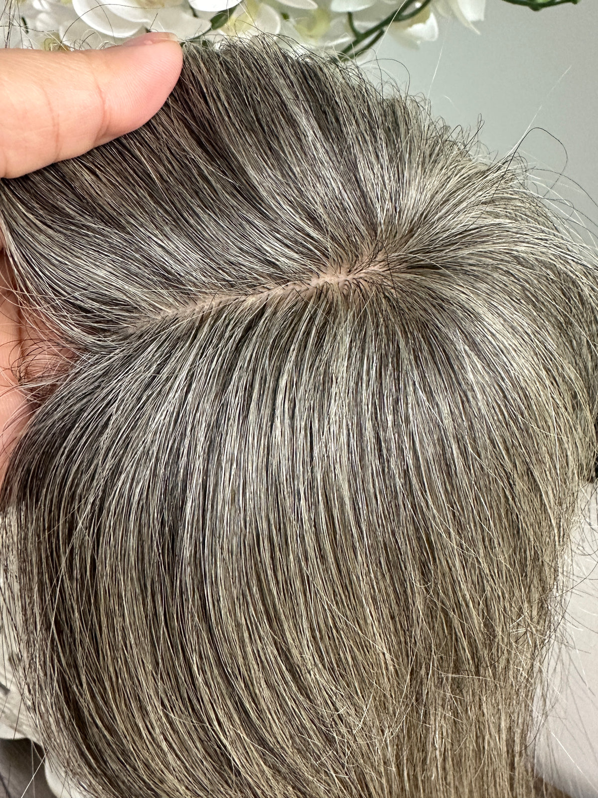 Lavia, deluxe more salt and pepper toppers, free parting handmade silk based real human Hair Topper