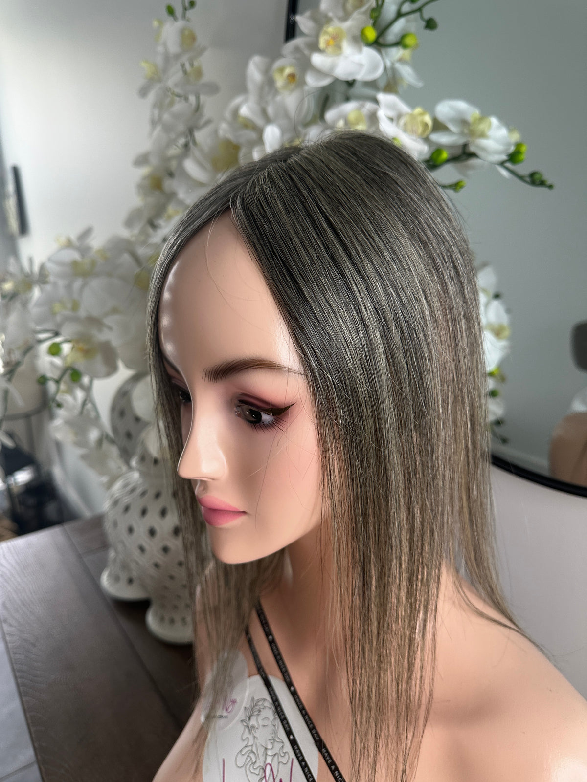 Lavia, deluxe more salt and pepper toppers, free parting handmade silk based real human Hair Topper
