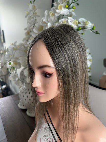 Lavia, deluxe more salt and pepper toppers, free parting handmade silk based real human Hair Topper