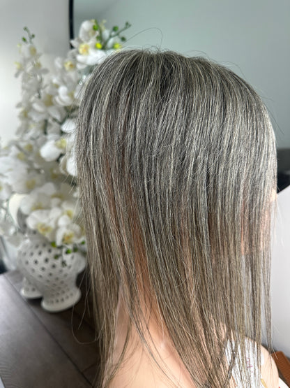 Lavia, deluxe more salt and pepper toppers, free parting handmade silk based real human Hair Topper