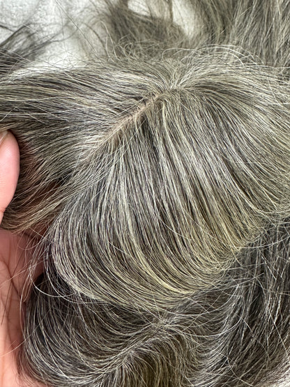 Lavia, deluxe more salt and pepper toppers, free parting handmade silk based real human Hair Topper