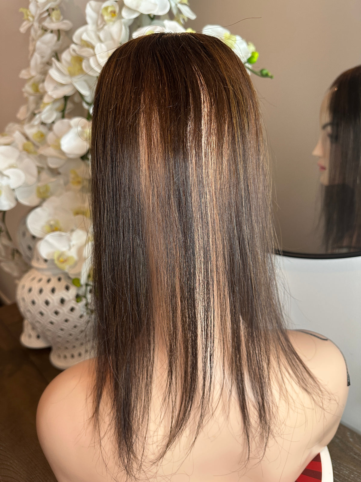 Lavia, U shape 3*3 base size silk base full handtied brown and highlights, real human hair, best for hair thinning solutions