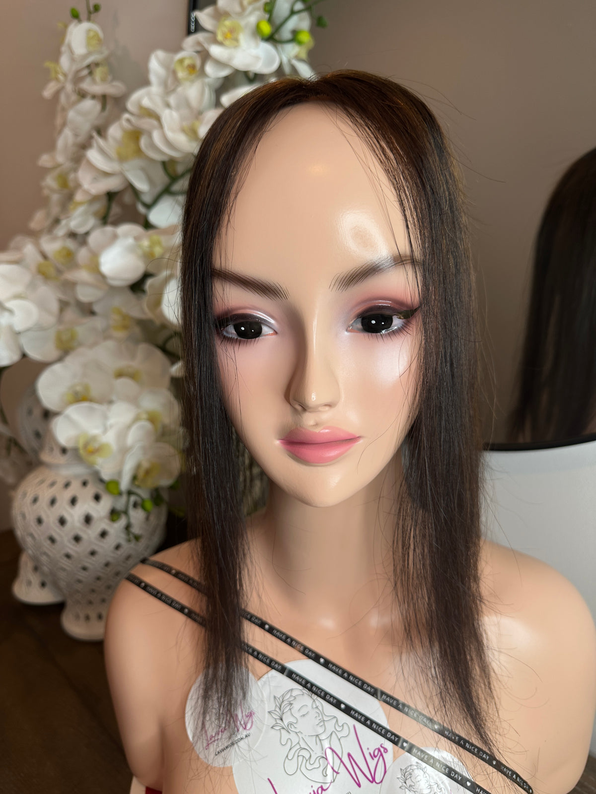 Lavia, U shape 3*3 base size silk base full handtied brown and highlights, real human hair, best for hair thinning solutions
