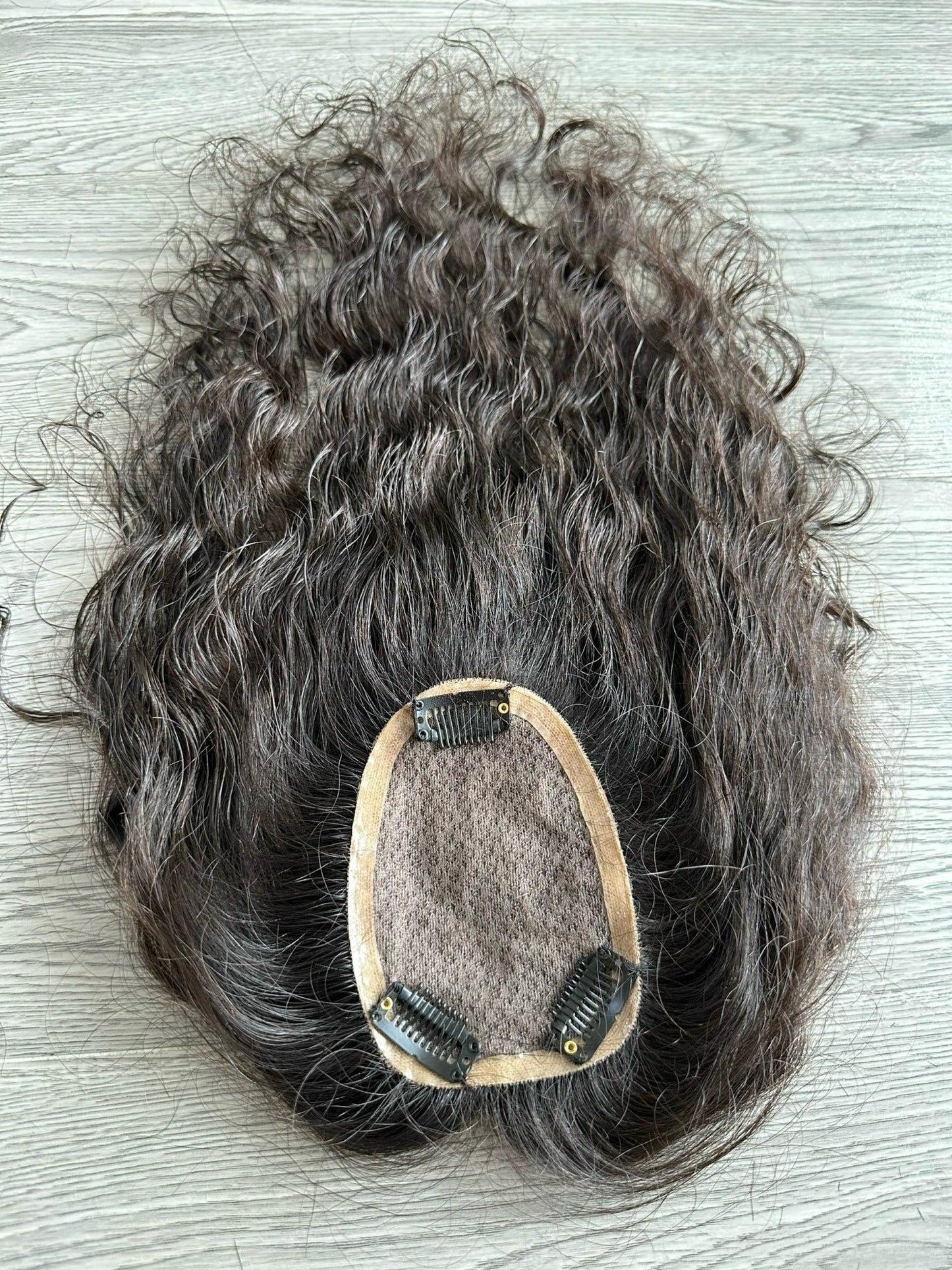 Lavia, custom order handmade silk based dark brown or natural black real human Curly Hair Topper, real human hair, Best for medium hair loss, cover top head area for curly hair