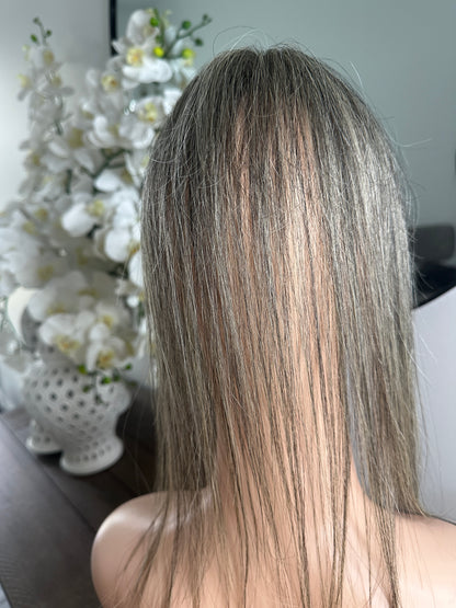 Lavia, deluxe more salt and pepper toppers, free parting handmade silk based real human Hair Topper