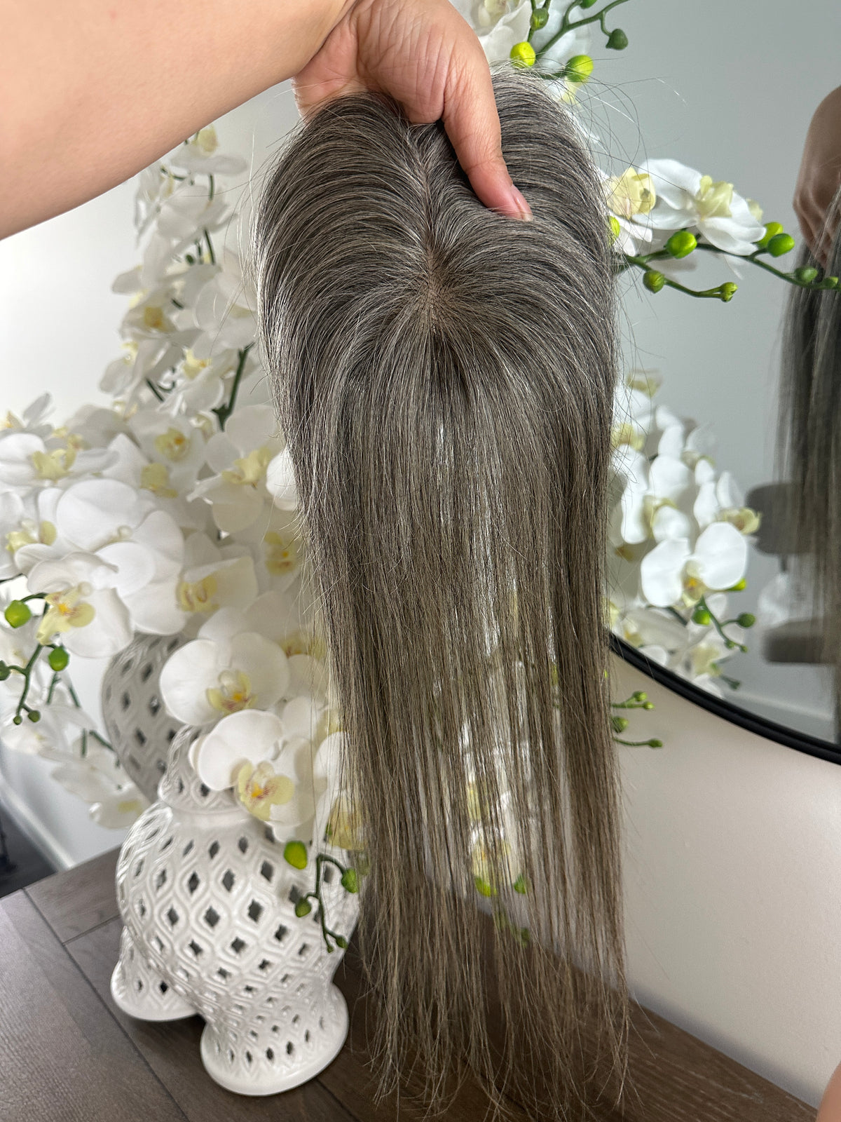 Lavia, deluxe more salt and pepper toppers, free parting handmade silk based real human Hair Topper