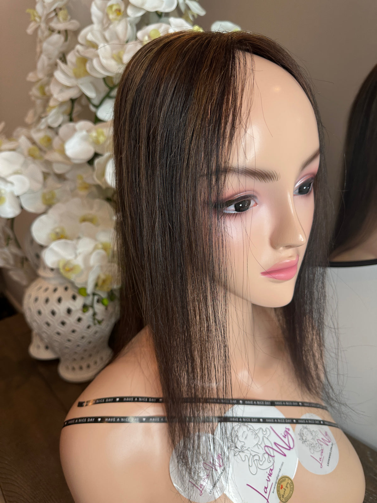 Lavia, U shape 3*3 base size silk base full handtied brown and highlights, real human hair, best for hair thinning solutions