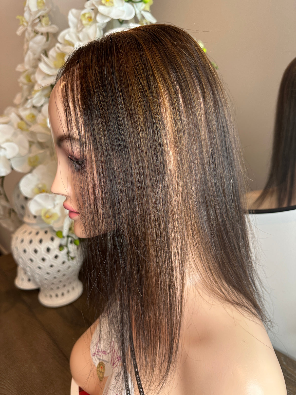 Lavia, U shape 3*3 base size silk base full handtied brown and highlights, real human hair, best for hair thinning solutions