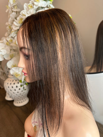 Lavia, U shape 3*3 base size silk base full handtied brown and highlights, real human hair, best for hair thinning solutions