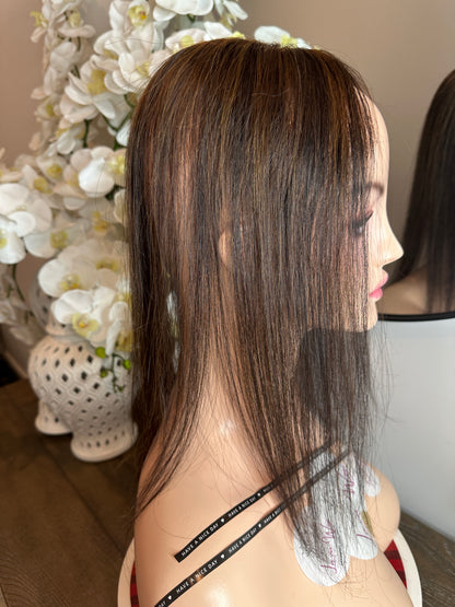 Lavia, U shape 3*3 base size silk base full handtied brown and highlights, real human hair, best for hair thinning solutions
