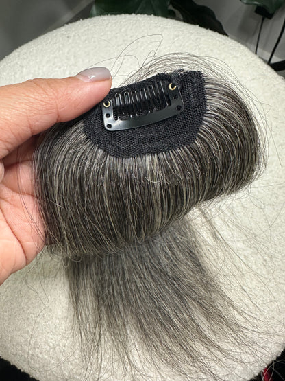 Lavia - Style your way handmade Thick Salt and Pepper Front Hair bangs, real human hair fringe clips, dye and heat tooks Ok