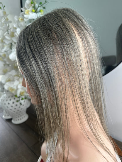 Lavia, deluxe more salt and pepper toppers, free parting handmade silk based real human Hair Topper