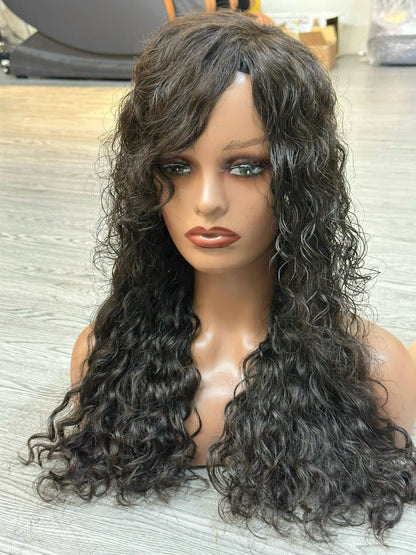 Lavia, Custom Order half head topper, natural black human hair silk based deep wavy curl Hair Topper, 55cm raw hair, 100gram hair