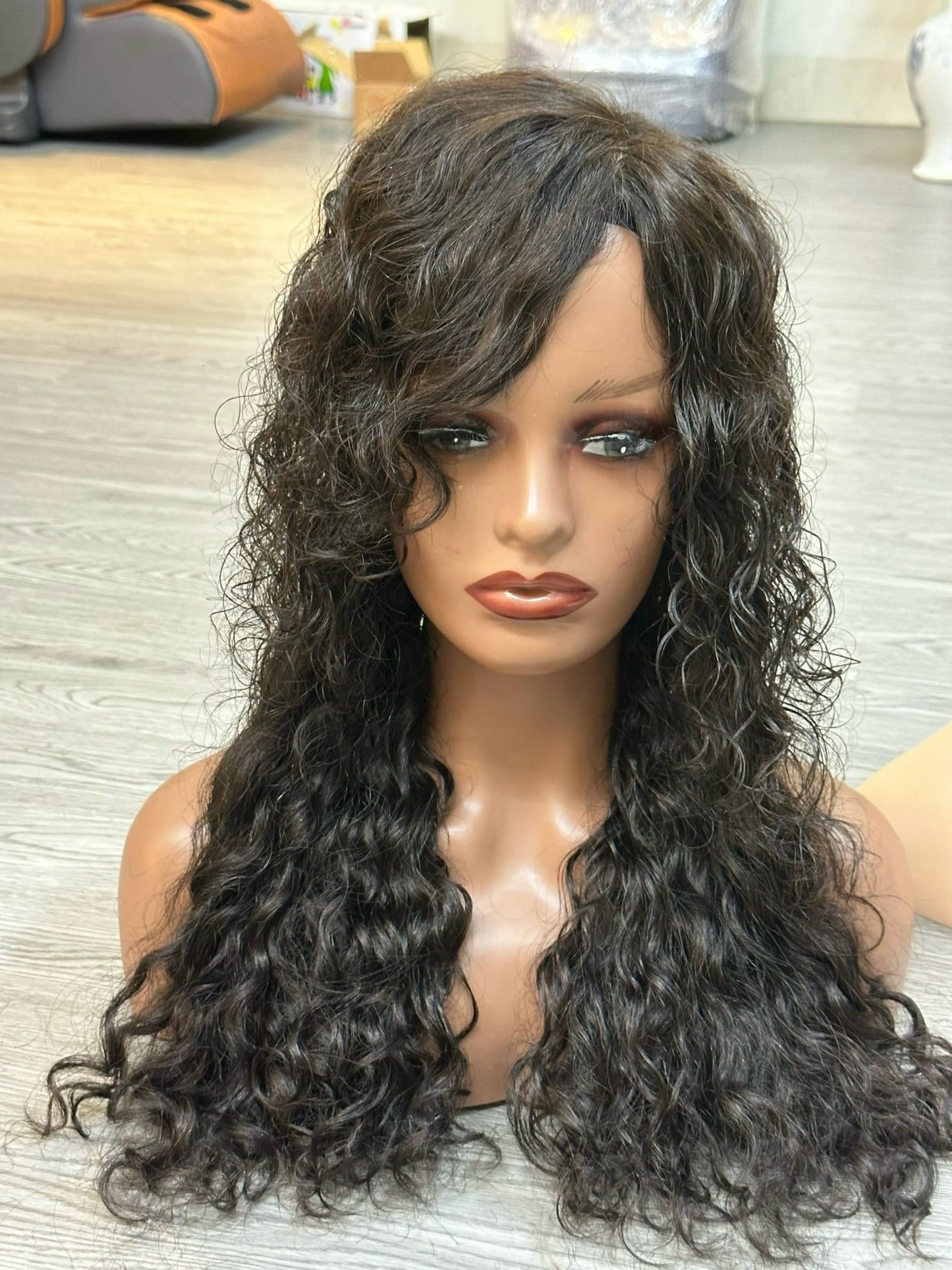 Lavia, Custom Order half head topper, natural black human hair silk based deep wavy curl Hair Topper, 55cm raw hair, 100gram hair