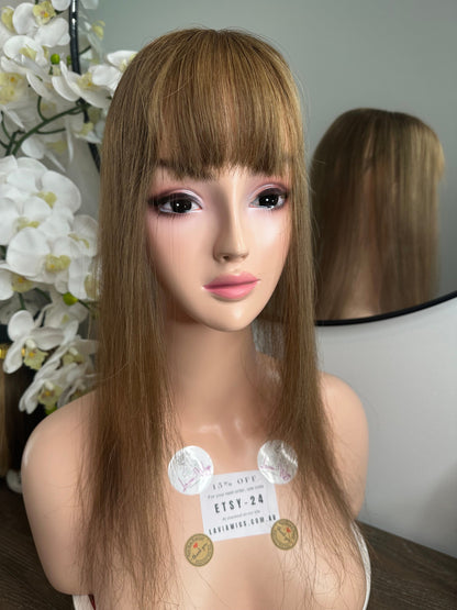 Lavia, 3*5 inches base size, honey blonde, free parting handmade silk based real human Topper, real human hair