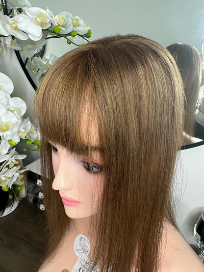 Lavia, 3*5 inches base size, honey blonde, free parting handmade silk based real human Topper, real human hair