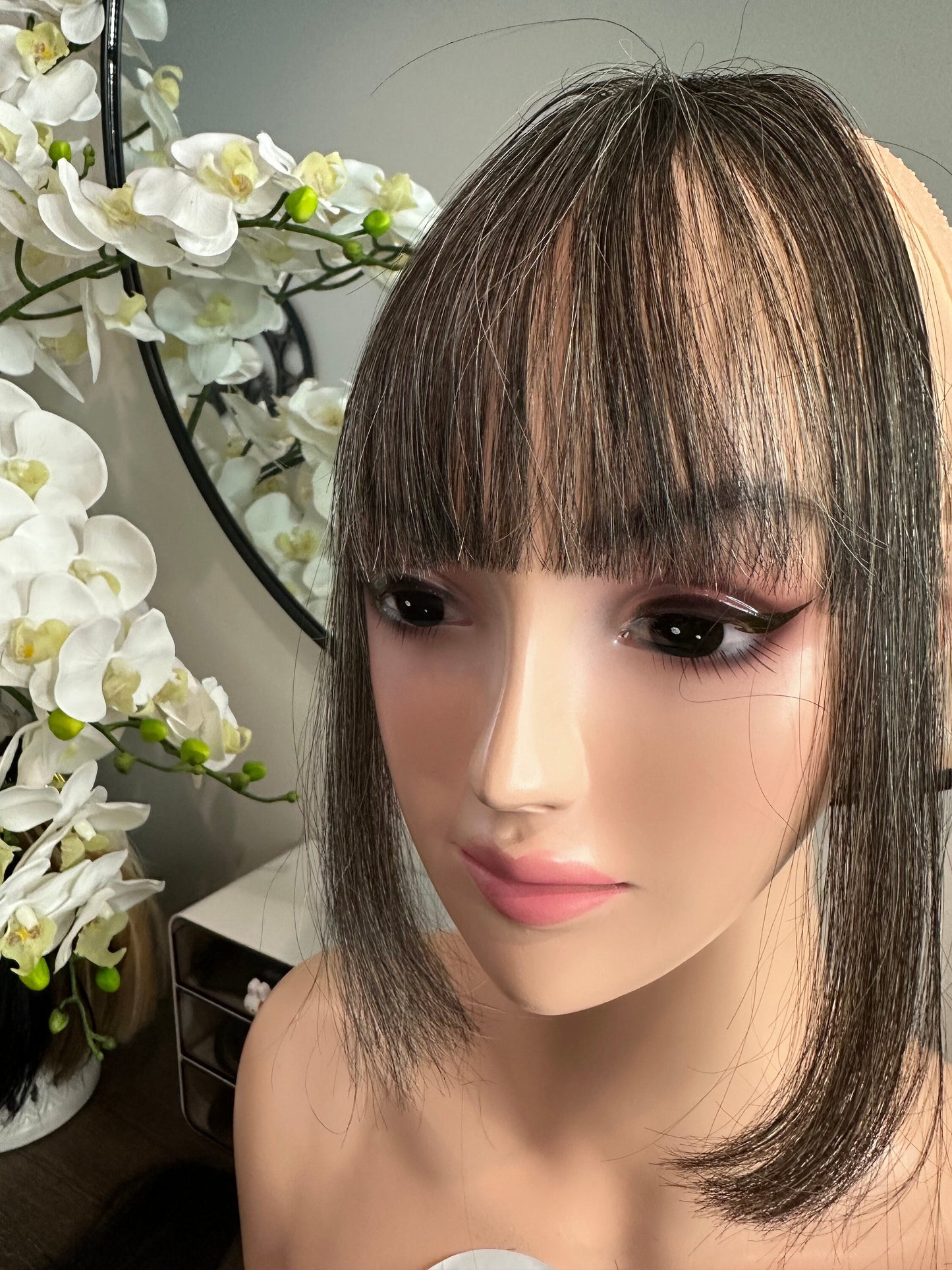 Lavia - Handmade salt and pepper Hair bangs, real hair fringe clips, dye and heat tools OK - Best for effortless changing hair styles