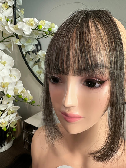 Lavia - Handmade salt and pepper Hair bangs, real hair fringe clips, dye and heat tools OK - Best for effortless changing hair styles