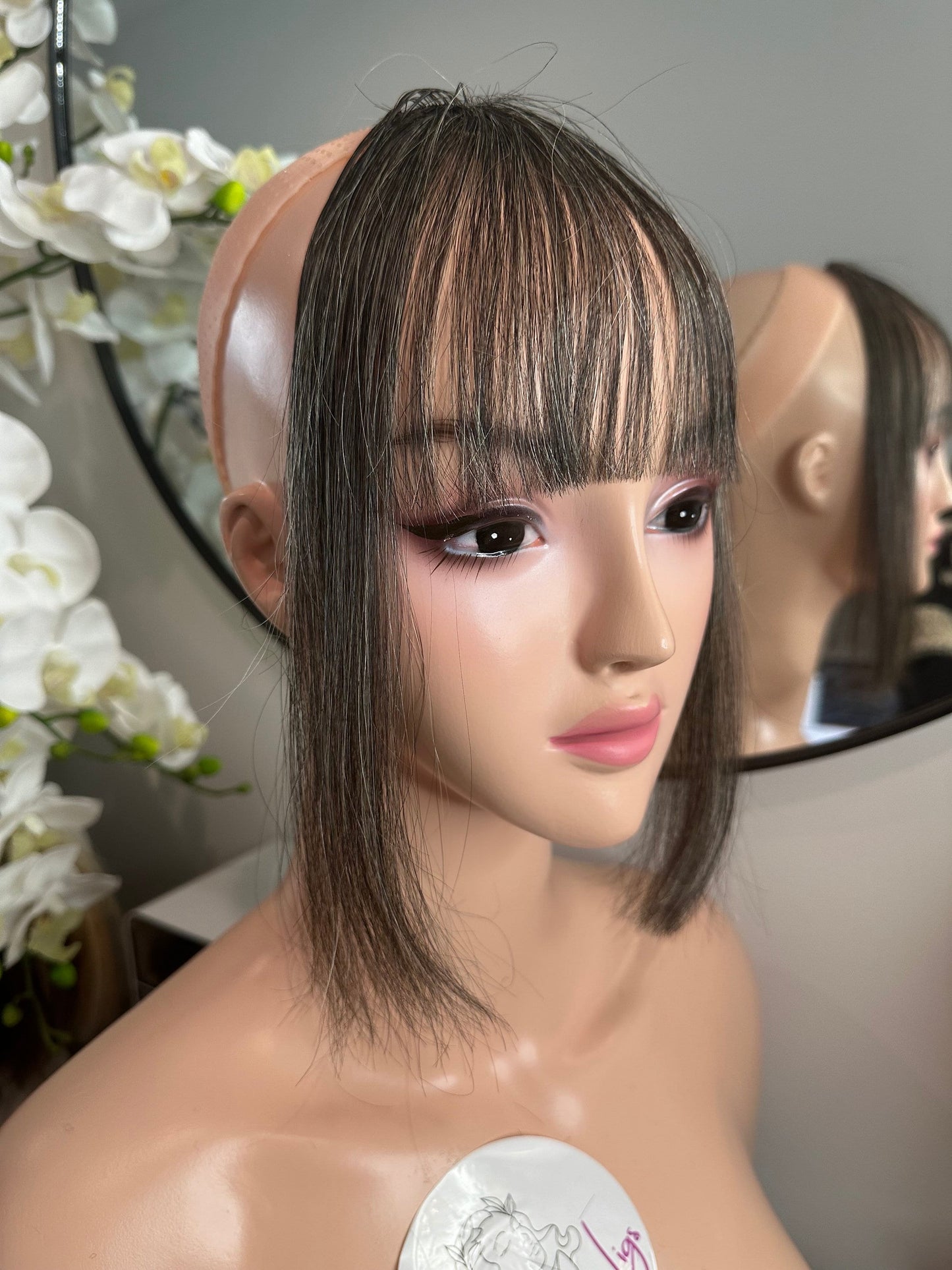 Lavia - Handmade salt and pepper Hair bangs, real hair fringe clips, dye and heat tools OK - Best for effortless changing hair styles