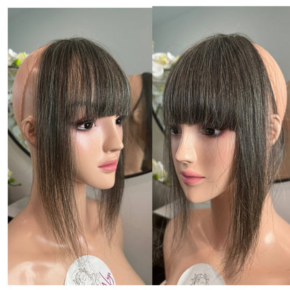 Lavia - handmade Thick Salt and Pepper Front Hair bangs, real human hair fringe clips, dye and heat tooks Ok