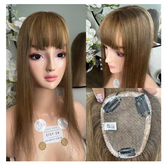 Lavia, 3*5 inches base size, honey blonde, free parting handmade silk based real human Topper, real human hair