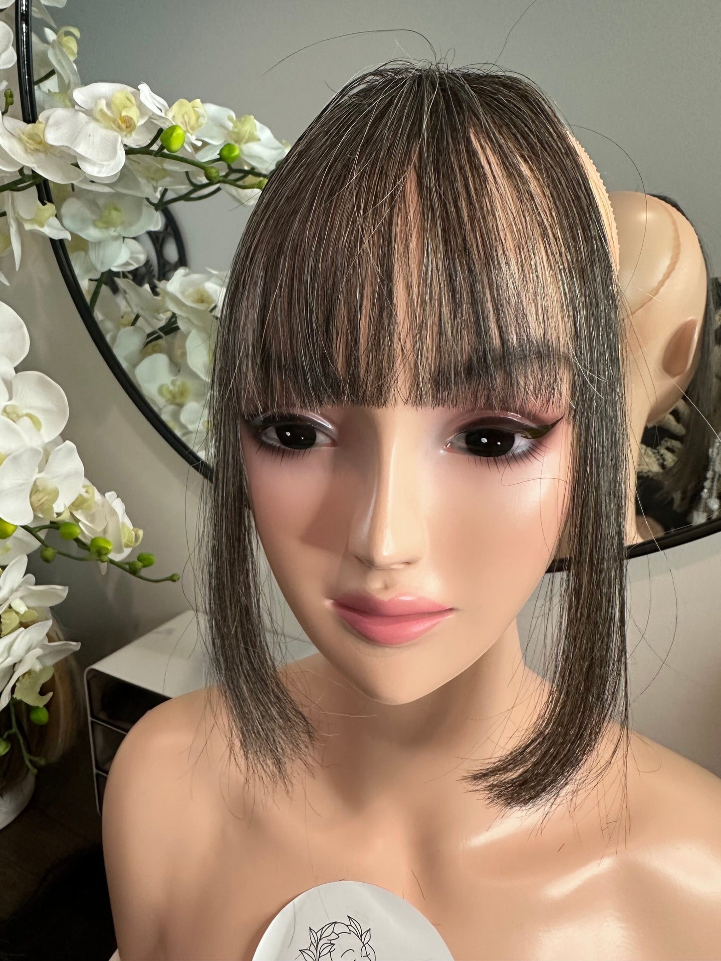 Lavia - Handmade salt and pepper Hair bangs, real hair fringe clips, dye and heat tools OK - Best for effortless changing hair styles