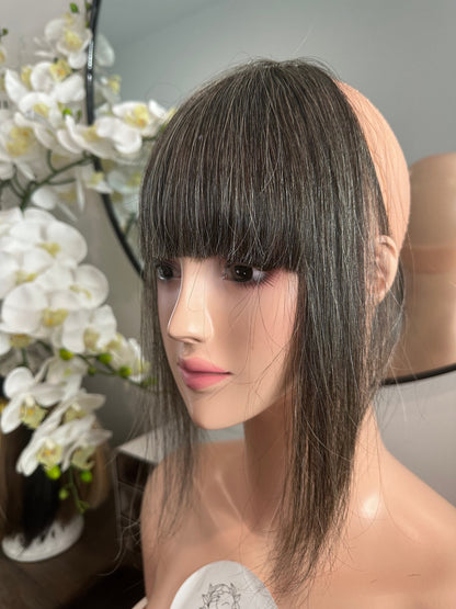 Lavia - handmade Thick Salt and Pepper Front Hair bangs, real human hair fringe clips, dye and heat tooks Ok