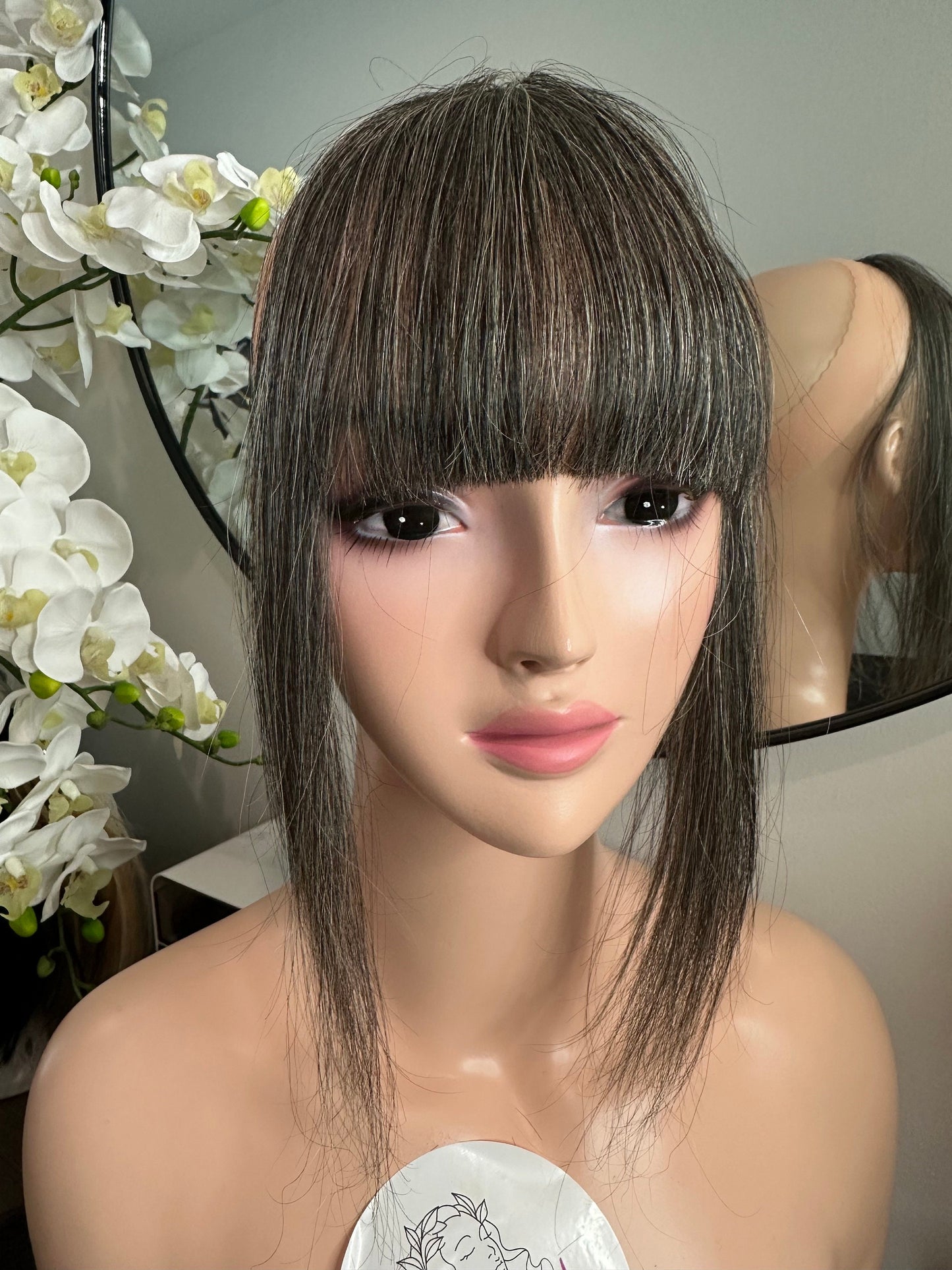 Lavia - handmade Thick Salt and Pepper Front Hair bangs, real human hair fringe clips, dye and heat tooks Ok