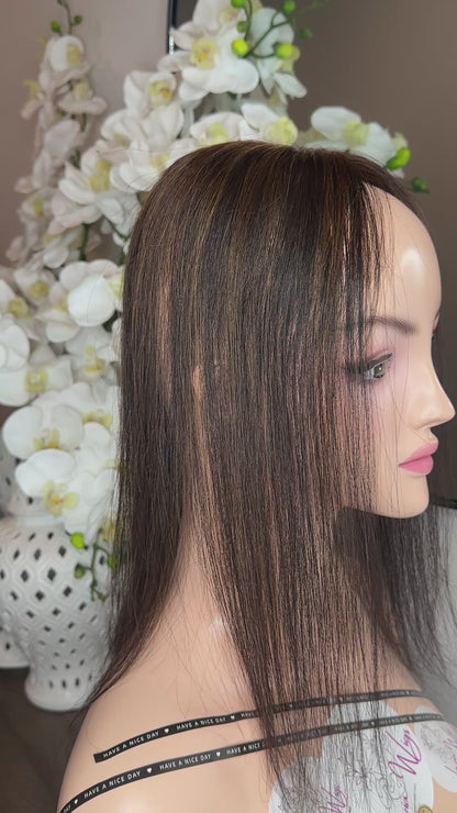 Lavia, U shape 3*3 base size silk base full handtied brown and highlights, real human hair, best for hair thinning solutions