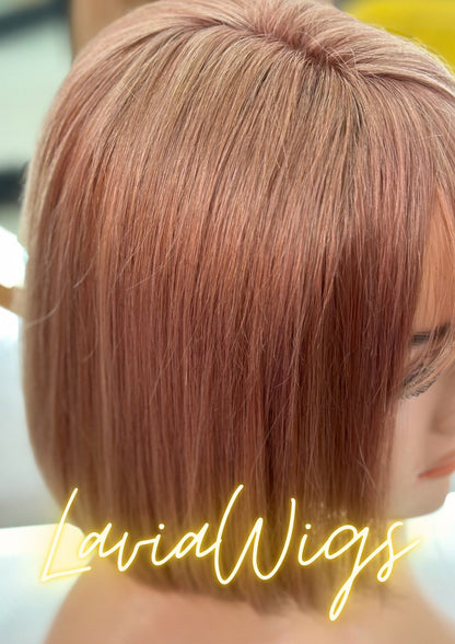 Lavia, Rose, pink copper bob wig, hand-tied monofilament cap