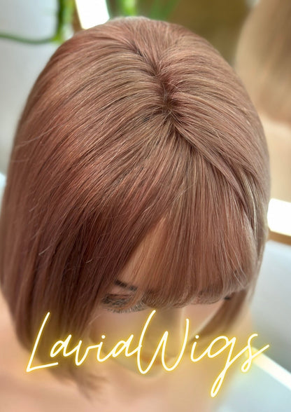 Lavia, Rose, pink copper bob wig, hand-tied monofilament cap