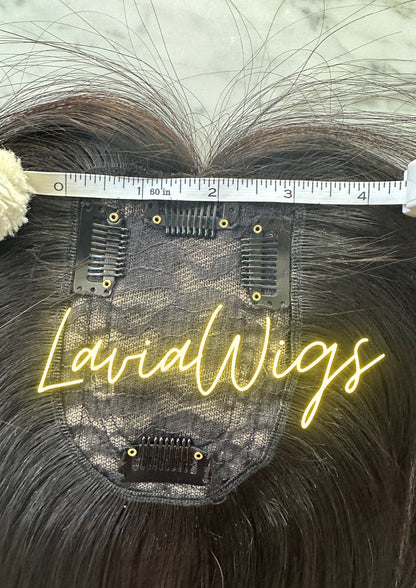 Lavia,chocolate brown handmade Medium density silk based real human Hair Topper, Best for medium hair loss - cover top area of your head
