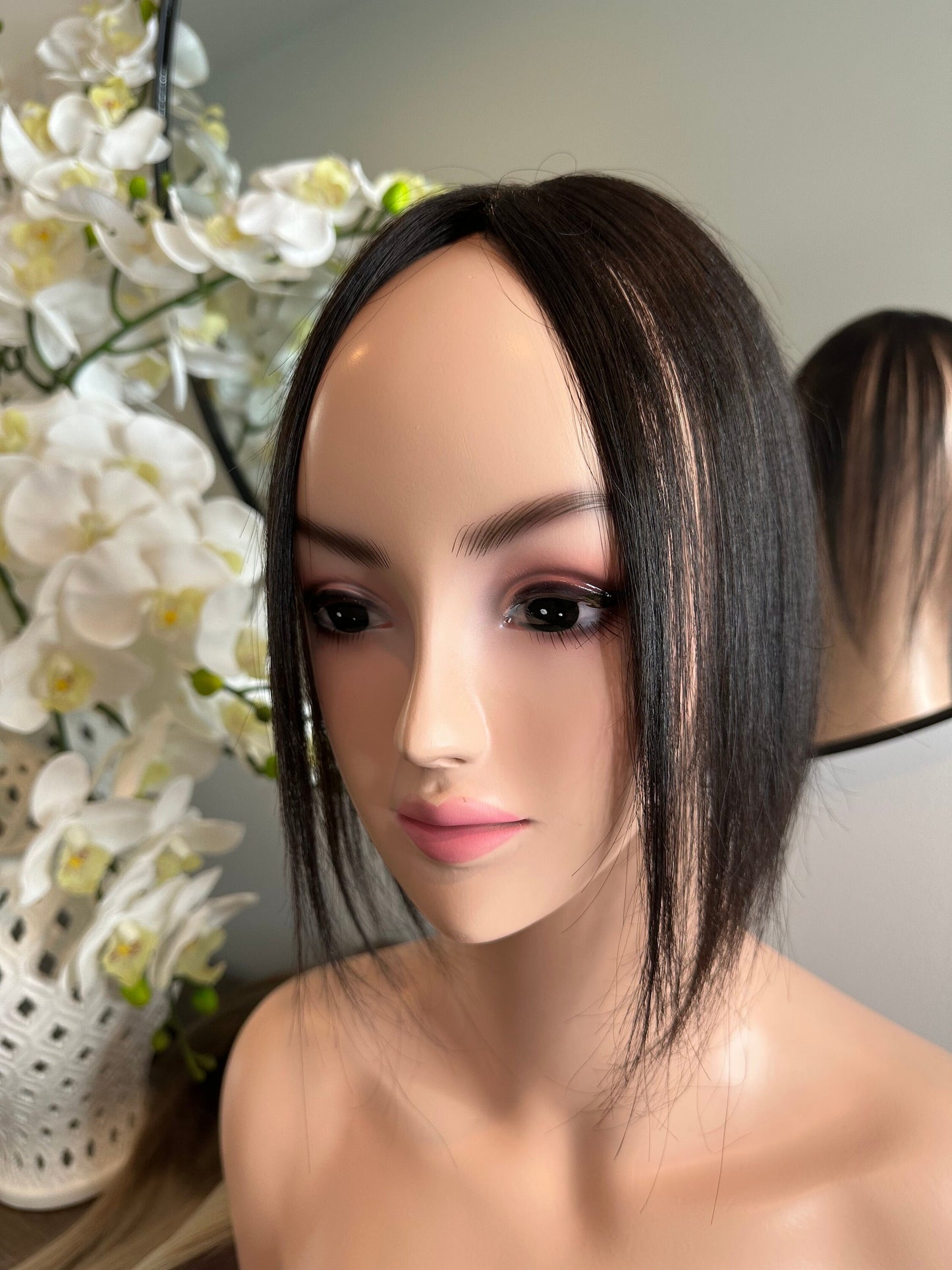 Lavia, handmade silk based Mini Hair Topper, real human hair, best for hair thinning solutions, slight hair loss on top head, light density