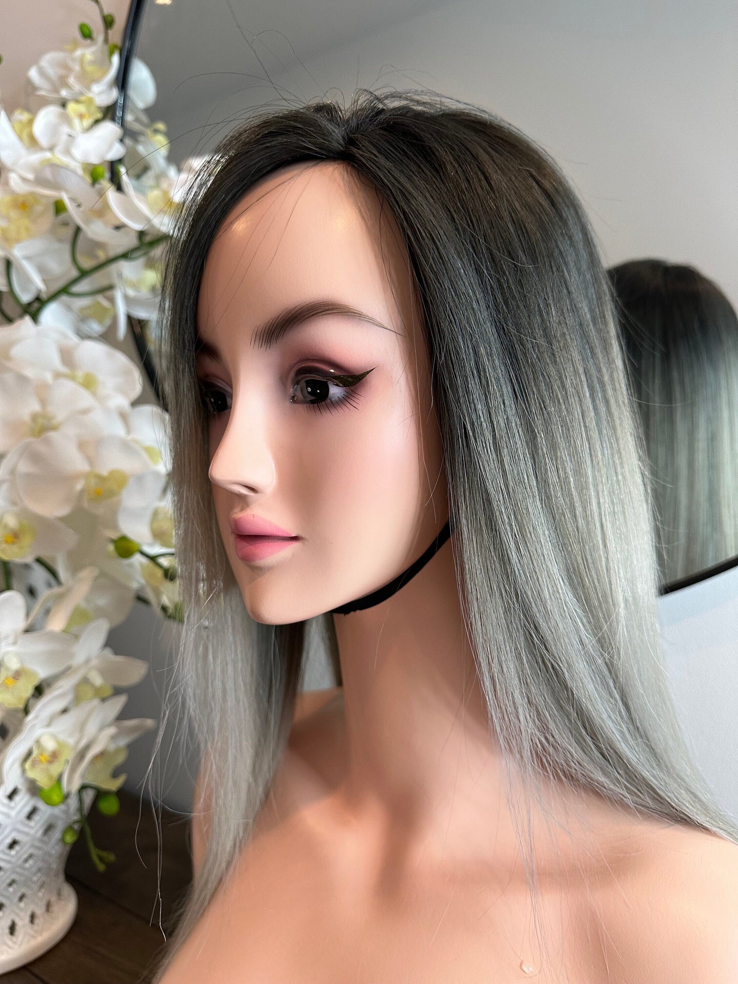 Lavia, Grey Silver Balayage wig hot hair trend, 20 inches (50 cm), 200% density, hand-tied monofilament cap