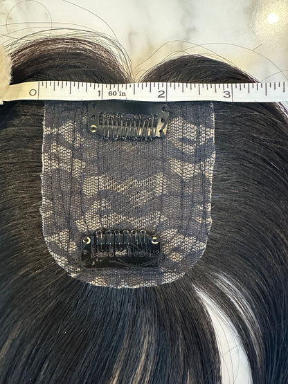 Lavia, handmade silk based Mini Hair Topper with fringe, real human hair, best for hair thinning solutions, hair loss on top head