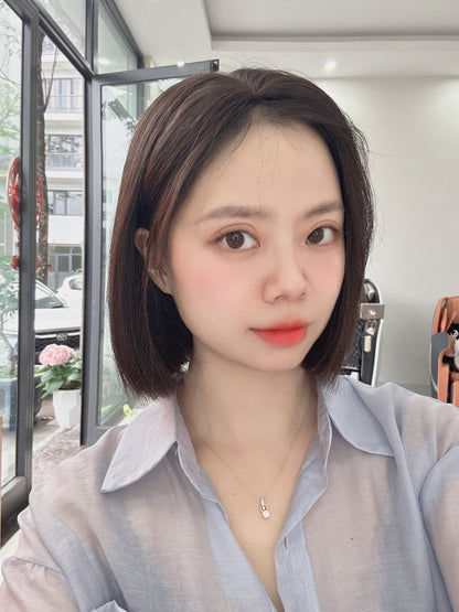 Lavia, Short natural black hair wig, 3D realistic skin silk base hand-tied monofilament cap