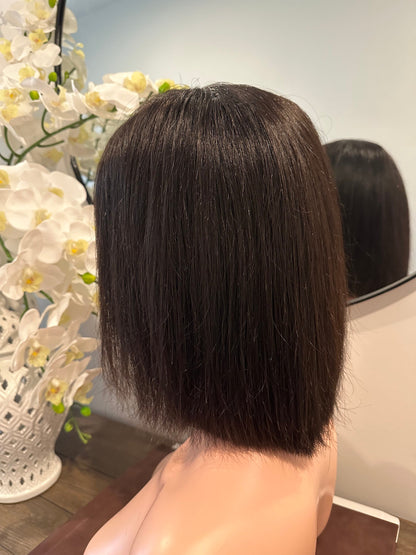 Lavia, Short natural black hair wig, 3D realistic skin silk base hand-tied monofilament cap