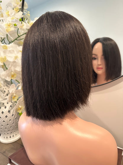 Lavia, Short natural black hair wig, 3D realistic skin silk base hand-tied monofilament cap