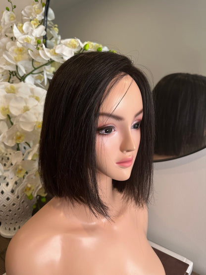 Lavia, Short natural black hair wig, 3D realistic skin silk base hand-tied monofilament cap