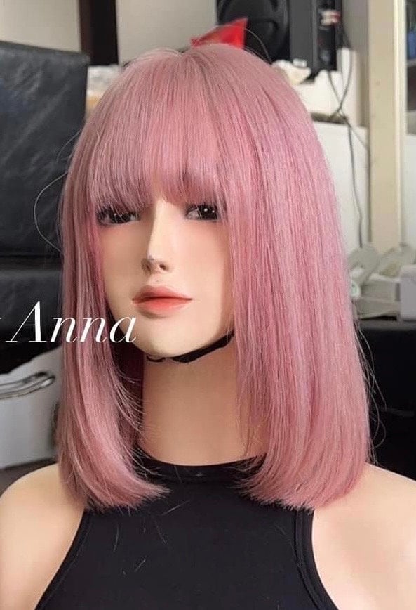 Lavia, remy human hair pink wig, 30cm 180% density, hand-tied monofilament silk cap