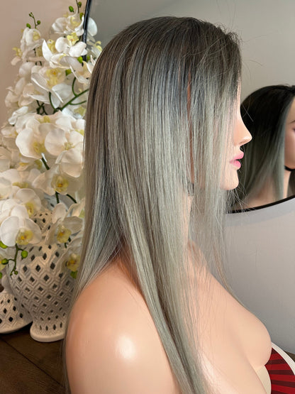 Lavia, Grey Silver Balayage wig hot hair trend, 20 inches (50 cm), 200% density, hand-tied monofilament cap