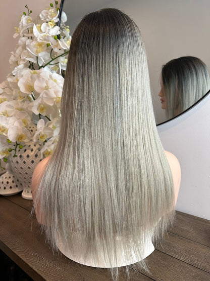 Lavia, Grey Silver Balayage wig hot hair trend, 20 inches (50 cm), 200% density, hand-tied monofilament cap