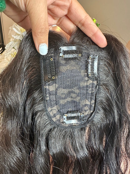 Lavia, Deep Curled silk base Hair Topper, real human hair, chocolate brown, Best for medium hair loss, cover top head area for curly hair