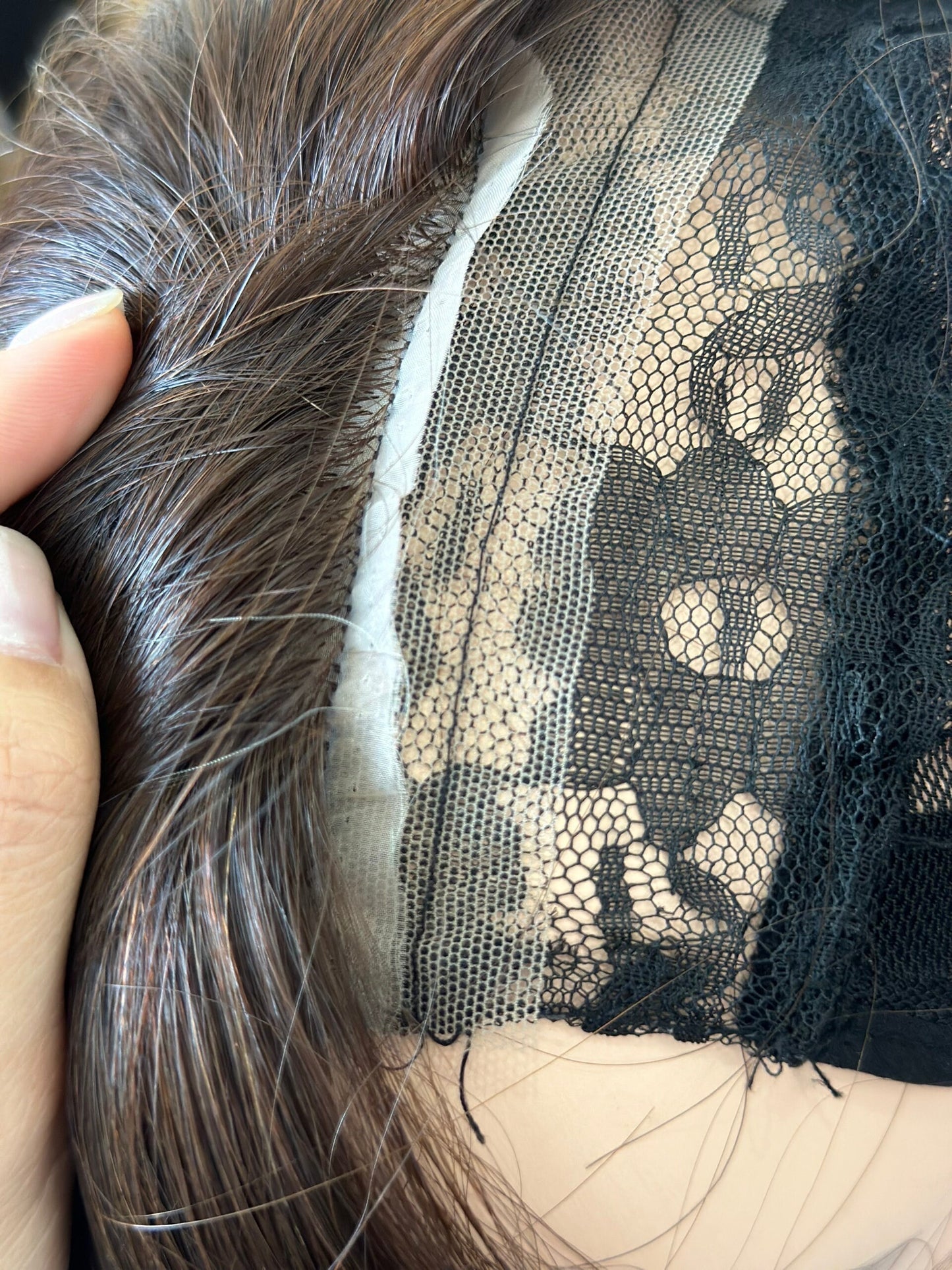 Lavia, chocolate brown, handmade silk based Mini Hair Topper with fringe, real human hair