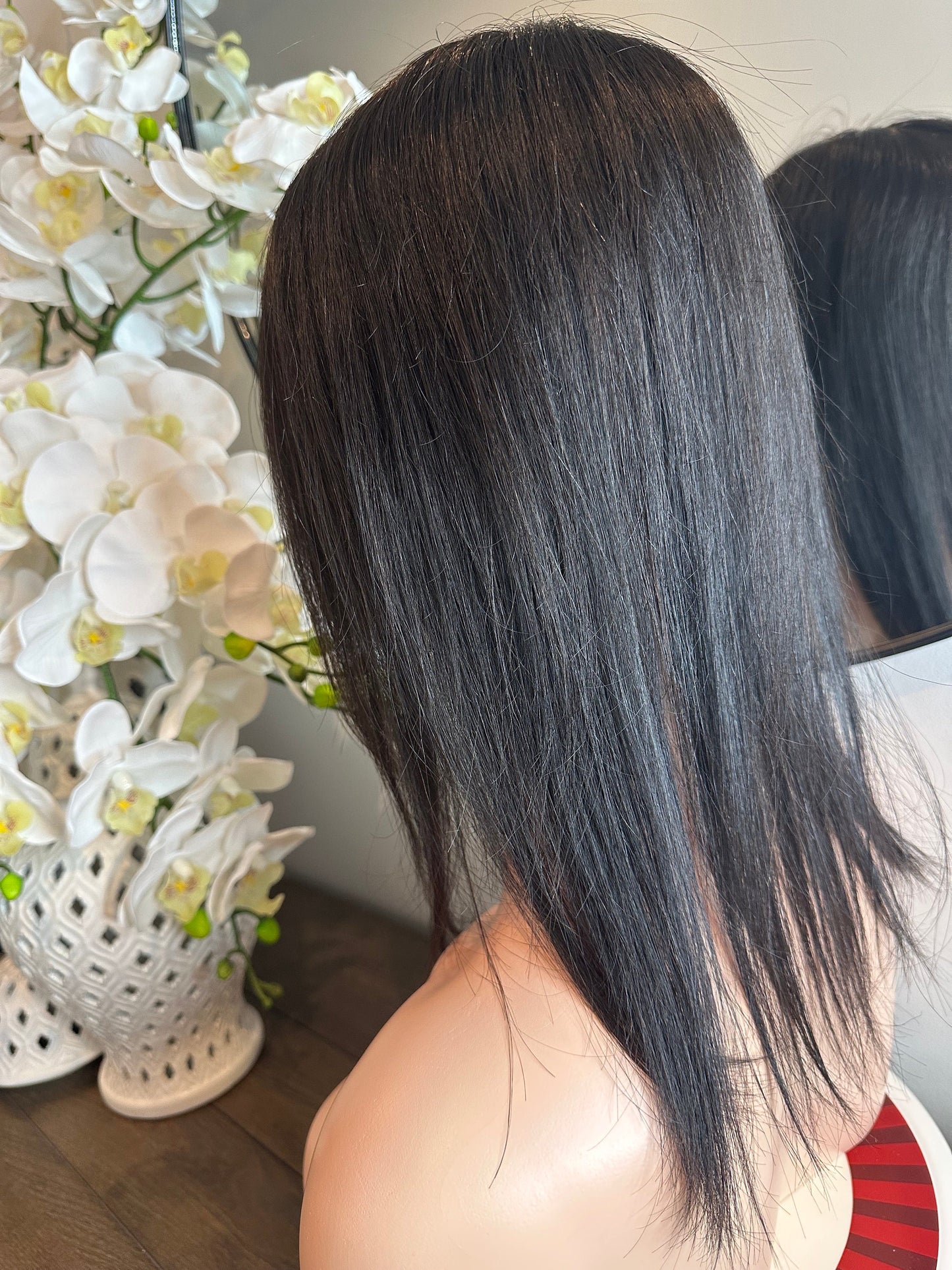 Lavia, deluxe medium density large monofilament silk based real human hair Topper, free parting, best solution for hair thinning